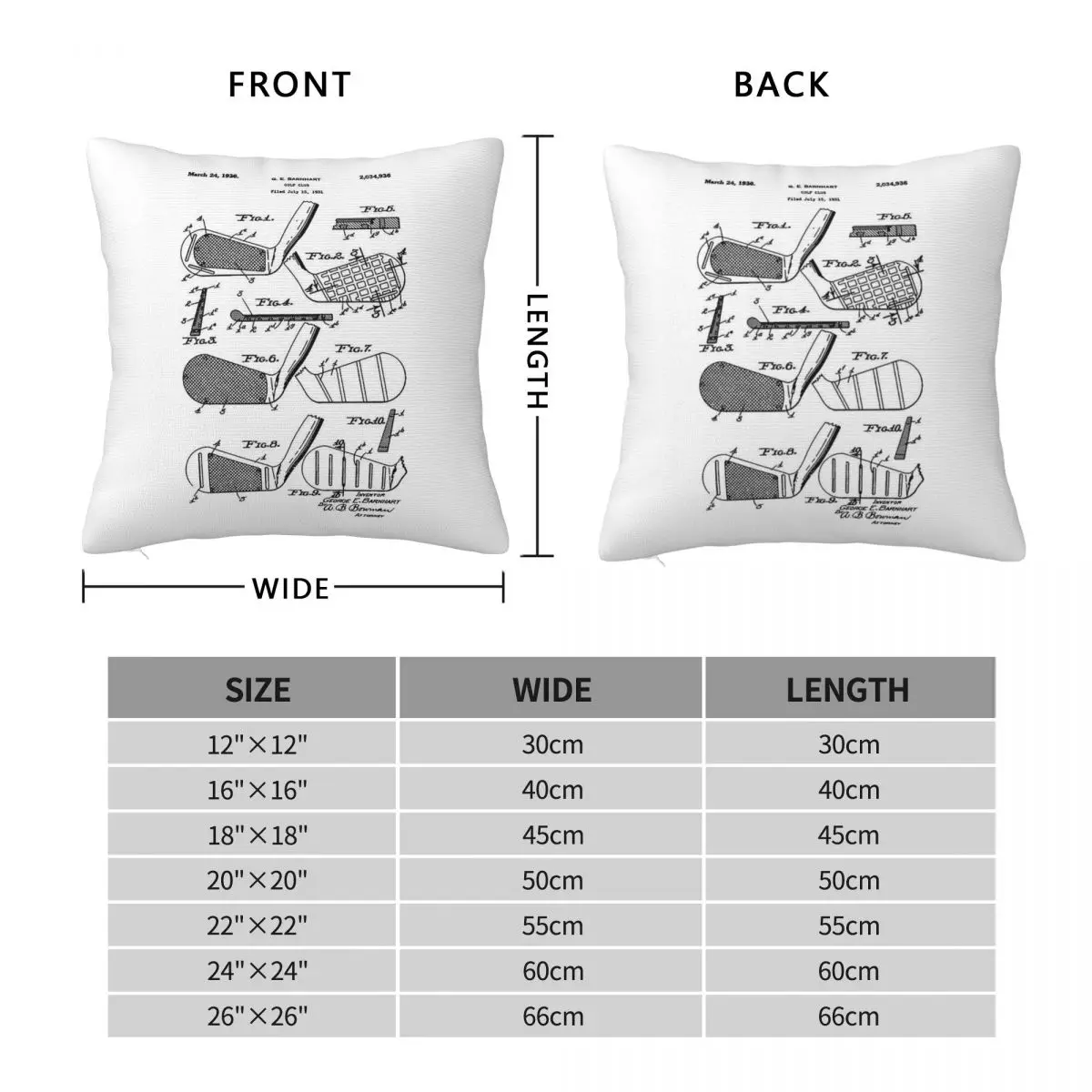 Glof Clubs Patent Square Pillowcase Polyester Linen Velvet Printed Zip Decorative Bed Cushion Case