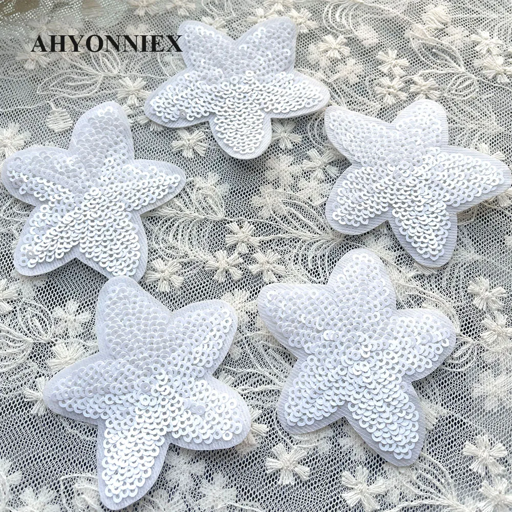 10 teile/los weiße Pailletten Blumen Patches für Kleidung Kleid Aufkleber Applikationen Eisen auf Parches – Detail 1