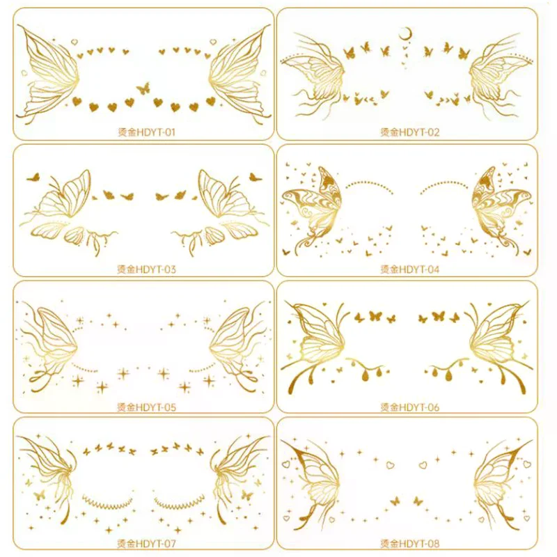 

Блестящие наклейки с бабочками, татуировка для лица, вспышка, золотые временные металлические татуировки, водонепроницаемые наклейки для макияжа для девочек, праздничный фестиваль