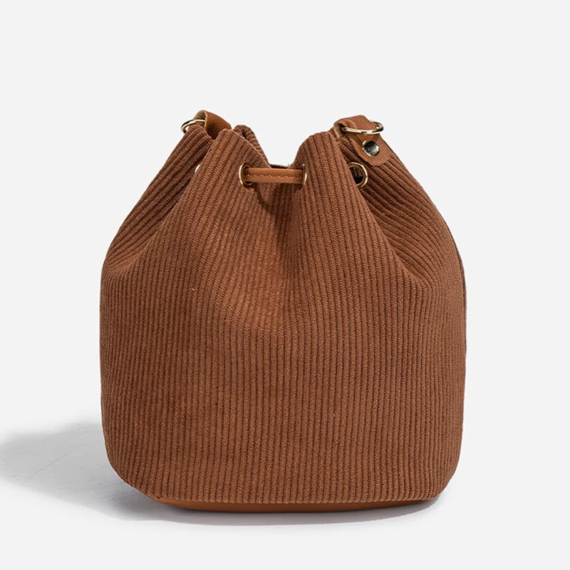 2025 New Fashion Winter Women Bag Corduroy Shoulder Bag Korean Girls Drawstring Bucket Bag Casual Commute Handbag Crossbody Bags