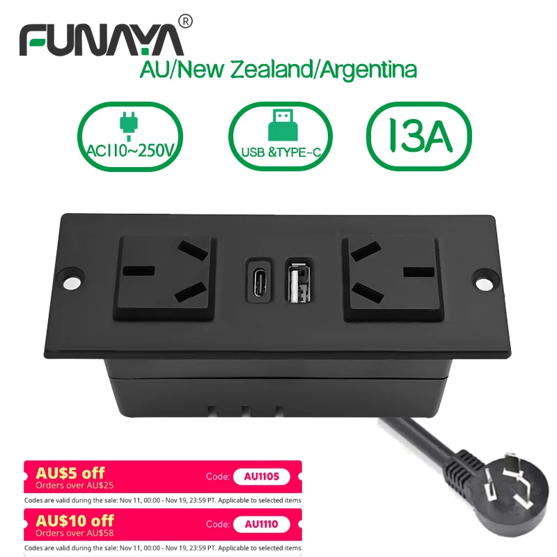 

Встроенная настольная скрытая розетка AU с USB Type-c, электрическая полоса мощностью 15 Вт, розетки Arg, встраиваемые настольные розетки для мебели, AC250V