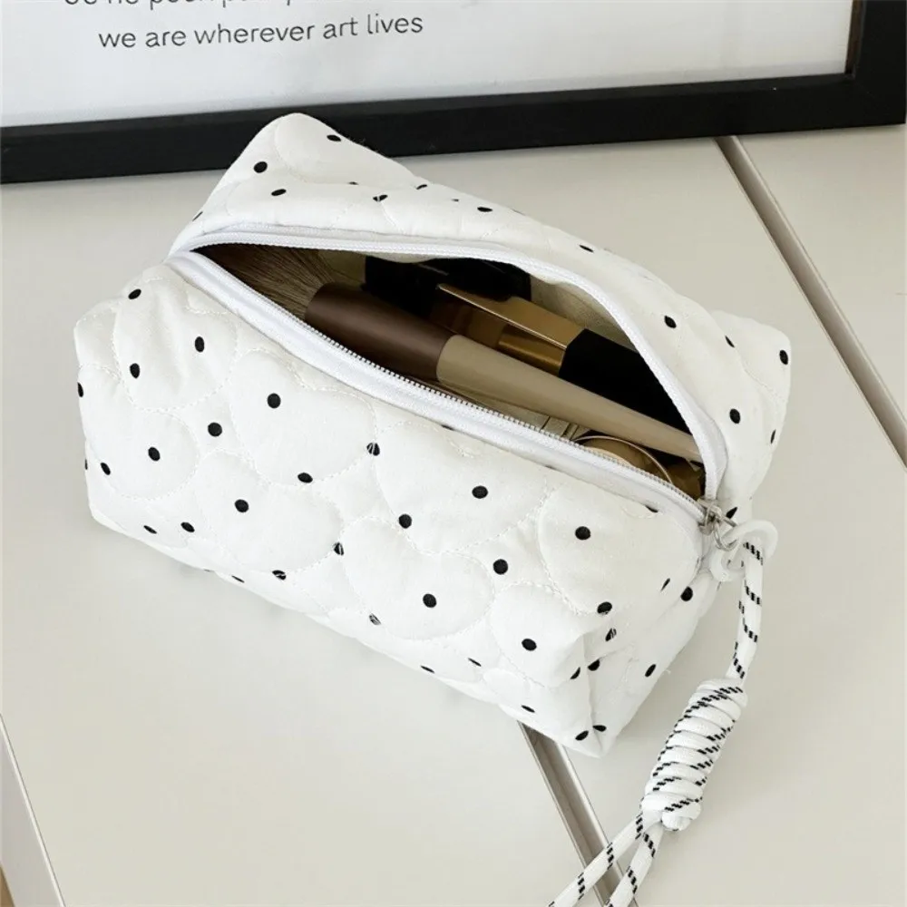 Portable Fashion Quilted Polka Dot Makeup Bag Large Capacity Ultralight Cosmetic Pouch Portable Small Coin Bag