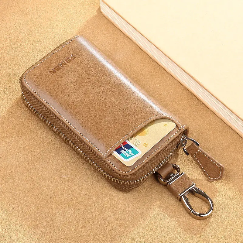 PU leather business large-capacity key case with multi-functional waist strap, car key card case, key bag