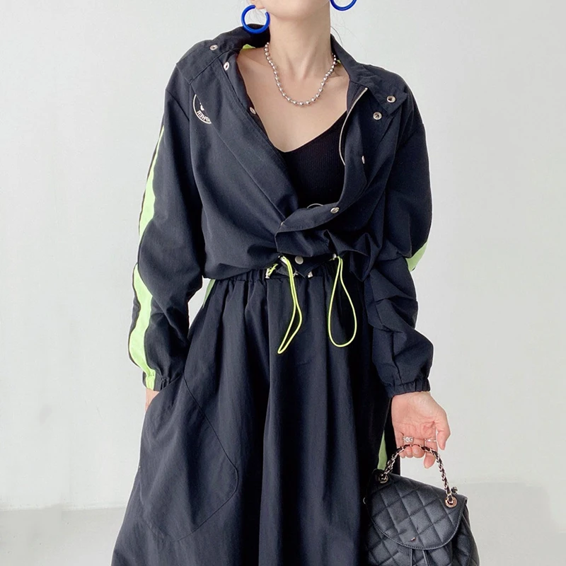 Chic Spring Personalized Letter Print Color Blo ort Jaet High Waist ket Maxi Skirt Set Faionable A-Line Skirt
