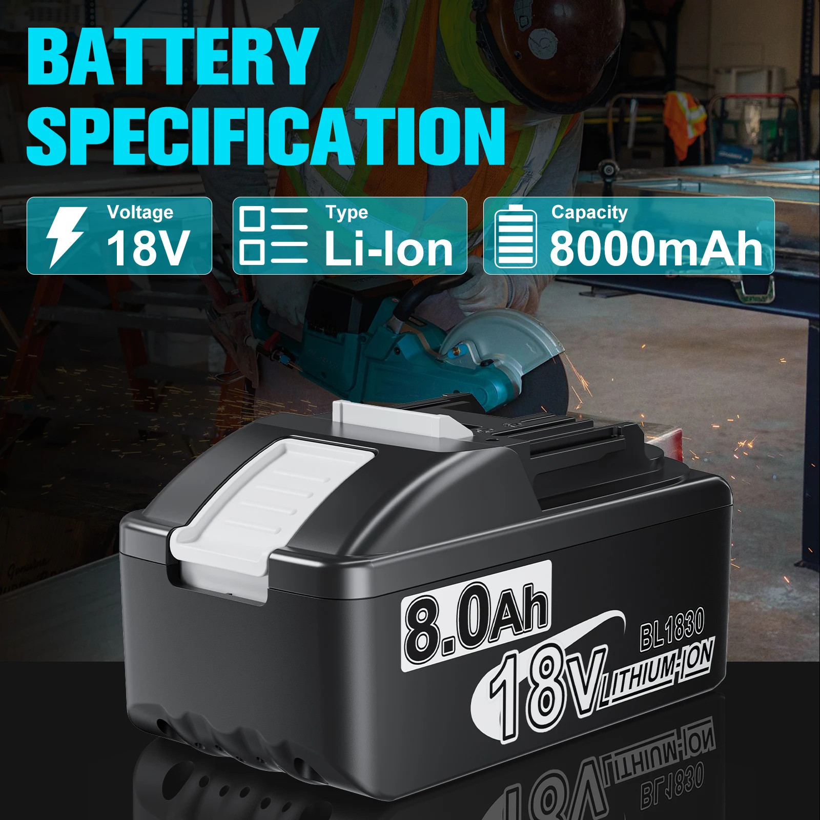 Batteria di ricambio Bonacell per Makita 18V BL1830 8000mAh Li-ion, compatibile con BL1815 BL1840 BL1850 BL1860 BL1890