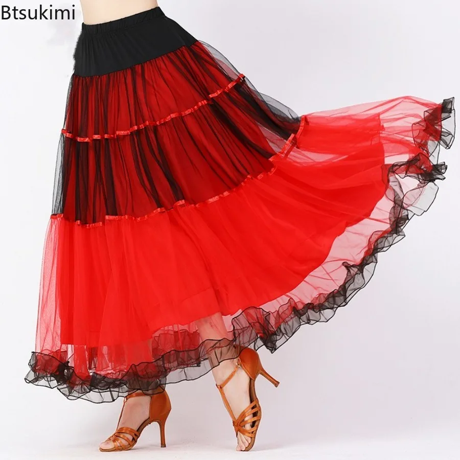 Danza moderna Gonna altalena grande Danza sociale Gonna da ballo da sala Spettacolo teatrale Abito da ballo Gonna lunga Valzer Costume da flamenco