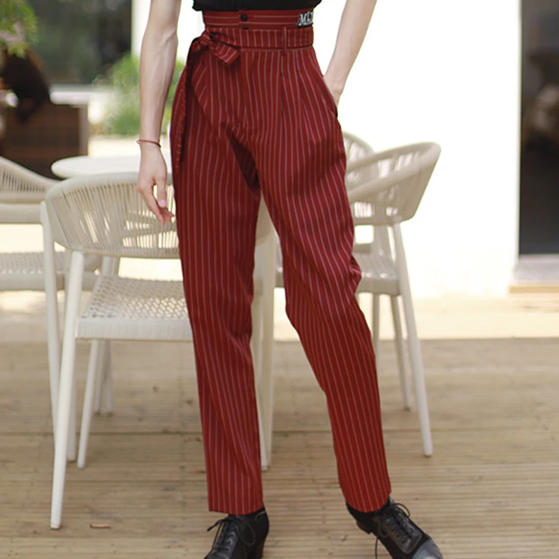 2026 New Latin Dance Pants For Men National Standard Dance High Waist Loose Pleated Trousers Ballroom Latin Dance Wear DQS1857