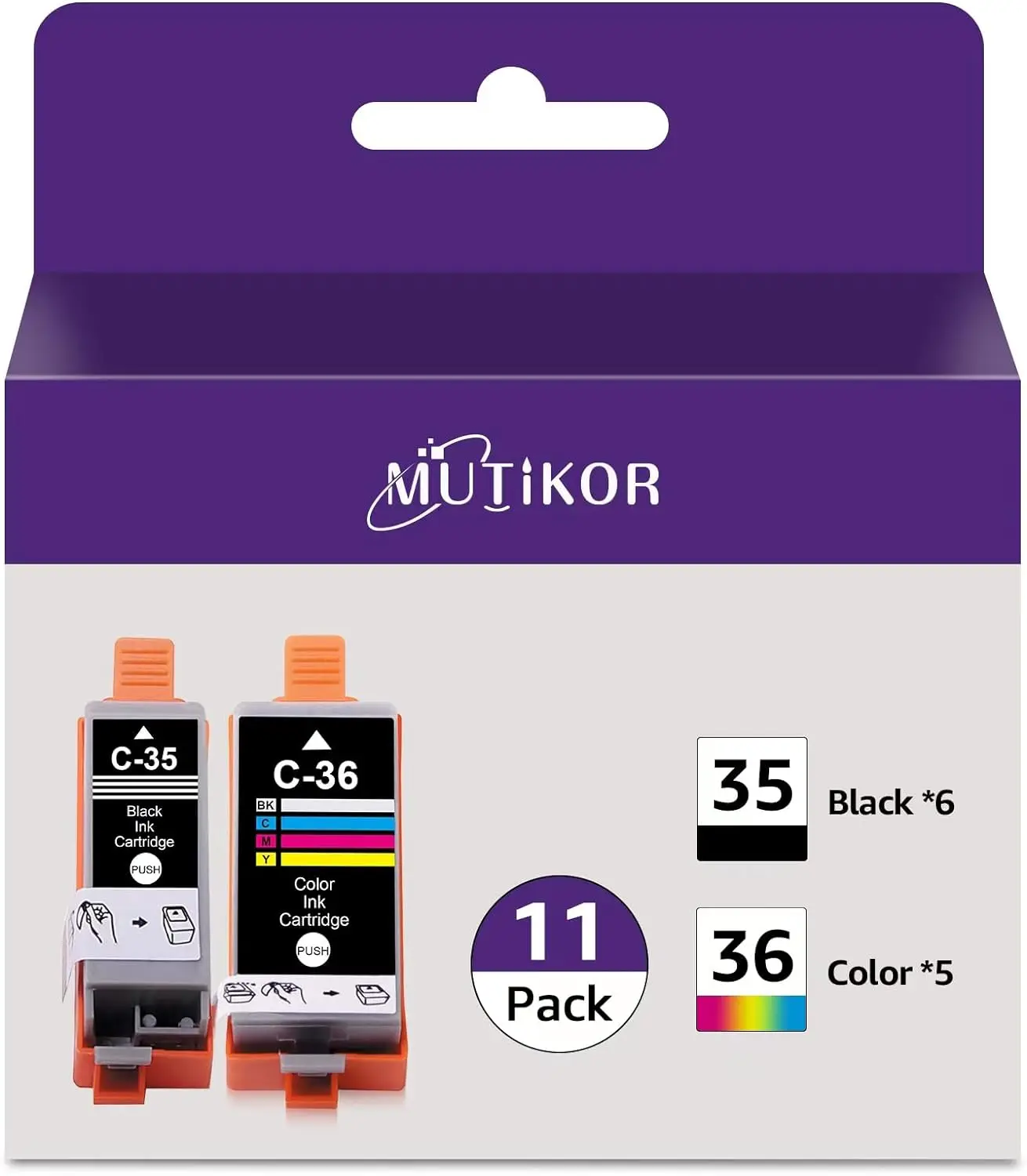 35 36 Cartridges Replacements for PGI-35 CLI-36 Ink Cartridge Compatible with iP110 iP100 TR150 Printer(6 Black 5 Color)