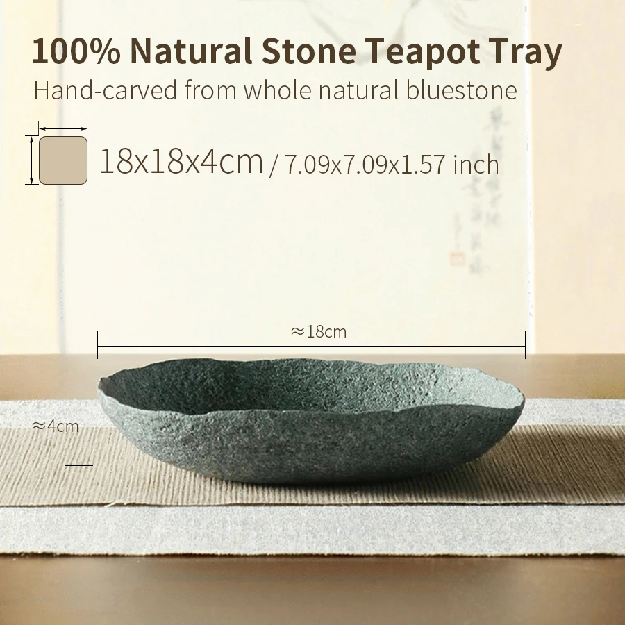 Naturstein-Teetablett 18cm, handgeschnitzt, Wabi-Sabi, unregelmäßige rohe Kante, Gongfu-Tee-Zubehör für Teezeremonie, Heimdekoration, Geschenk – Detail 4