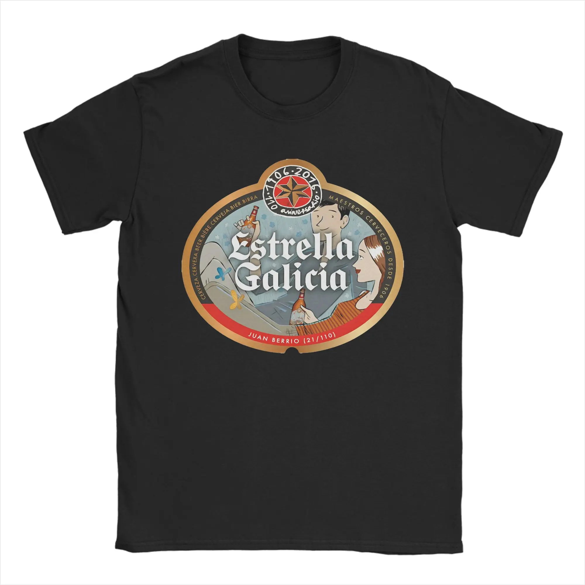 Estrella Galicia Beer Camiseta masculina de algodão puro camisetas casuais em torno do pescoço camiseta manga curta tops presente de aniversário