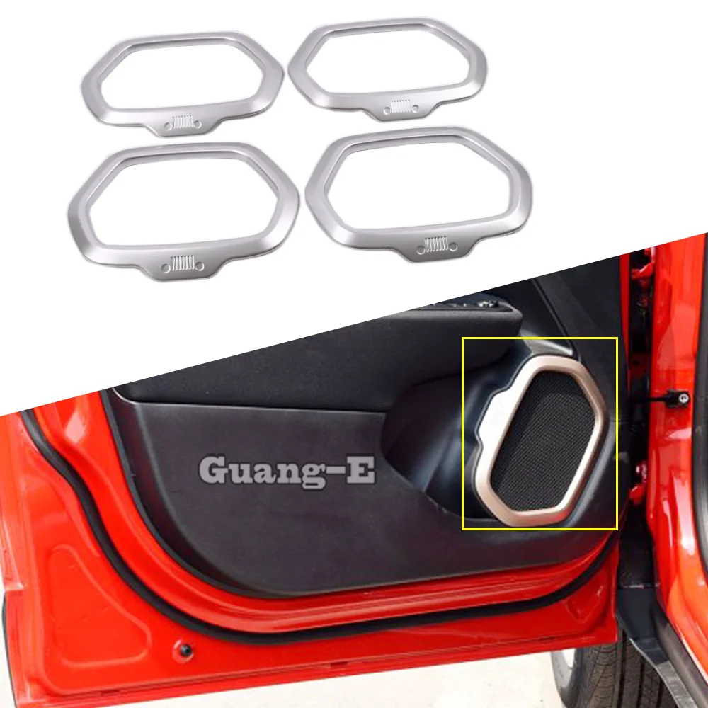 

Car Detector Stick ABS Matte Inside Door Audio Speak Sound Cover Ring Trim 4pcs For Jeep Renegade 2016 2017 2018 2019 2020 2021