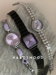 Fashion premium purple 2024Multi-style Women's Quartz Watch Waterproof Alloy Strap Pearl Bracelet Bracelet Clock Girl Lover Gift