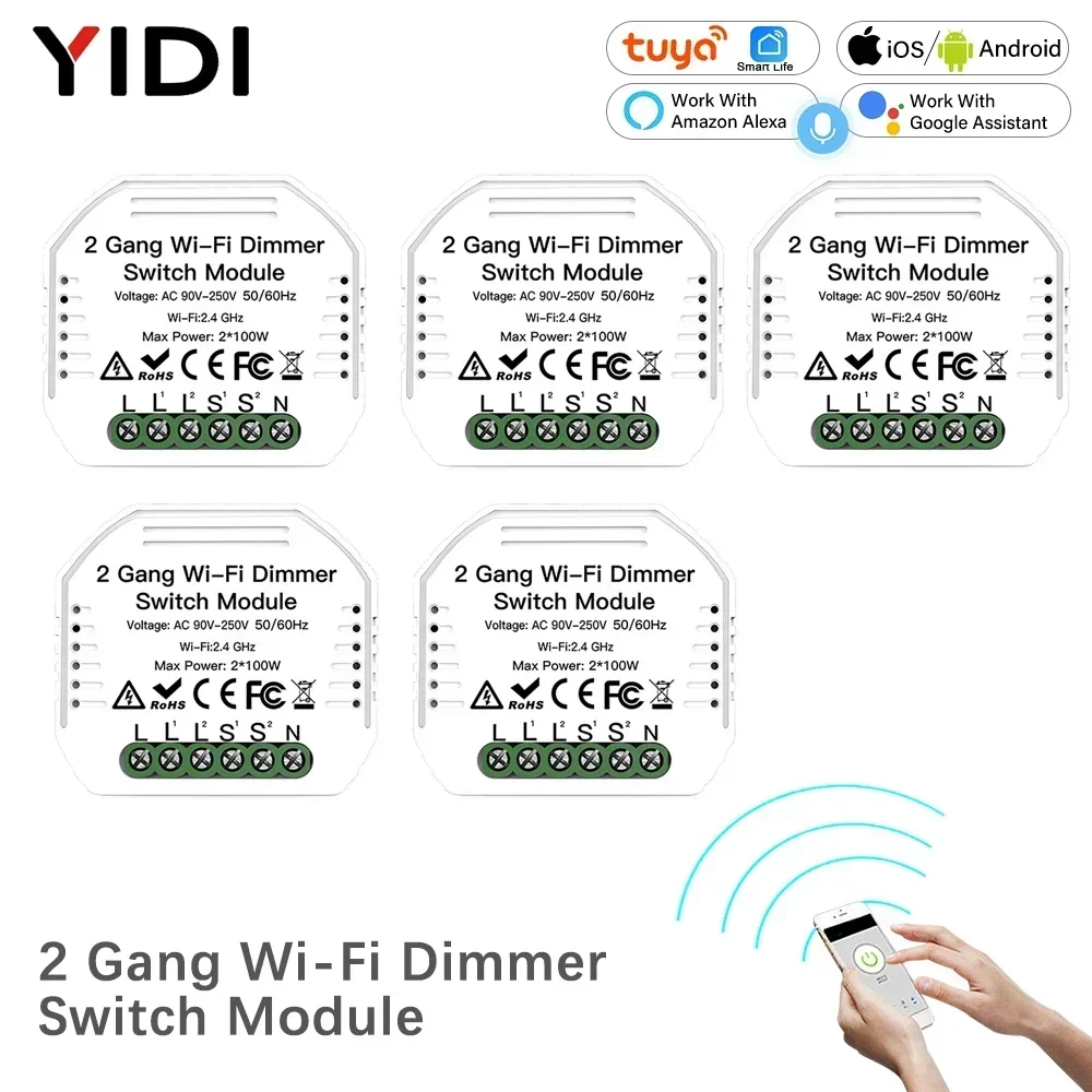 2 Gang 2 Way WiFi Smart Light LED Dimmer Diy Breaker Module Switch Smart Life/Tuya APP Remote Control Work with Alexa Googlehome