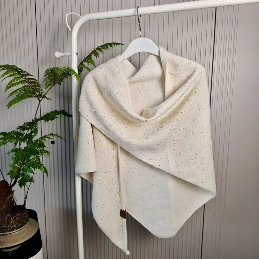 

Women Fashion Winter Warm Woolen Shawl High End Thermal Neck Protection Knitted Scarf Korean Sequin Triangular Scarf