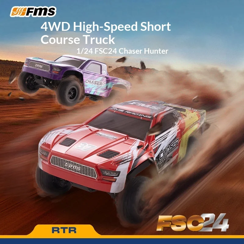 FMS 1/24 FSC24 Chaser Remote Control Car - Off-Road Vehicle with Strong Power Metal Twin Servos for Beginners And Entry Level