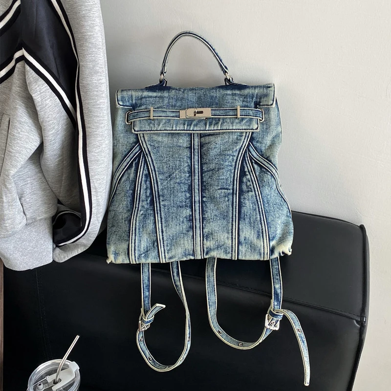 

Denim Cloth Trendy Backpack For Women In 2023 Luxury Handheld Kelly Bag Girls Characterful Large Capacity Shoulder Bag And Purse