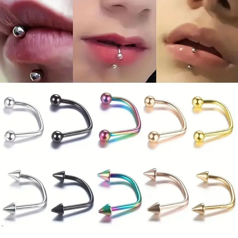 1 Pcs/10 Pcs D-Shaped Lip Rings with Ball and Cone Suitable for Men and Women for Everyday Wear 316L Stainless Steel Round