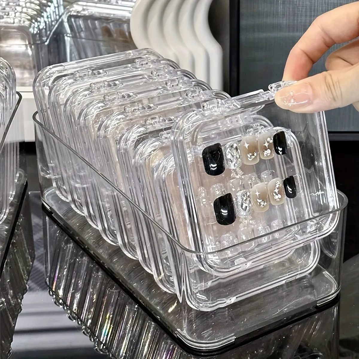 صندوق تخزين أظافر شفاف، صندوق عرض أظافر مزيف، سوار، مجوهرات، صندوق تنظيم المجوهرات #2