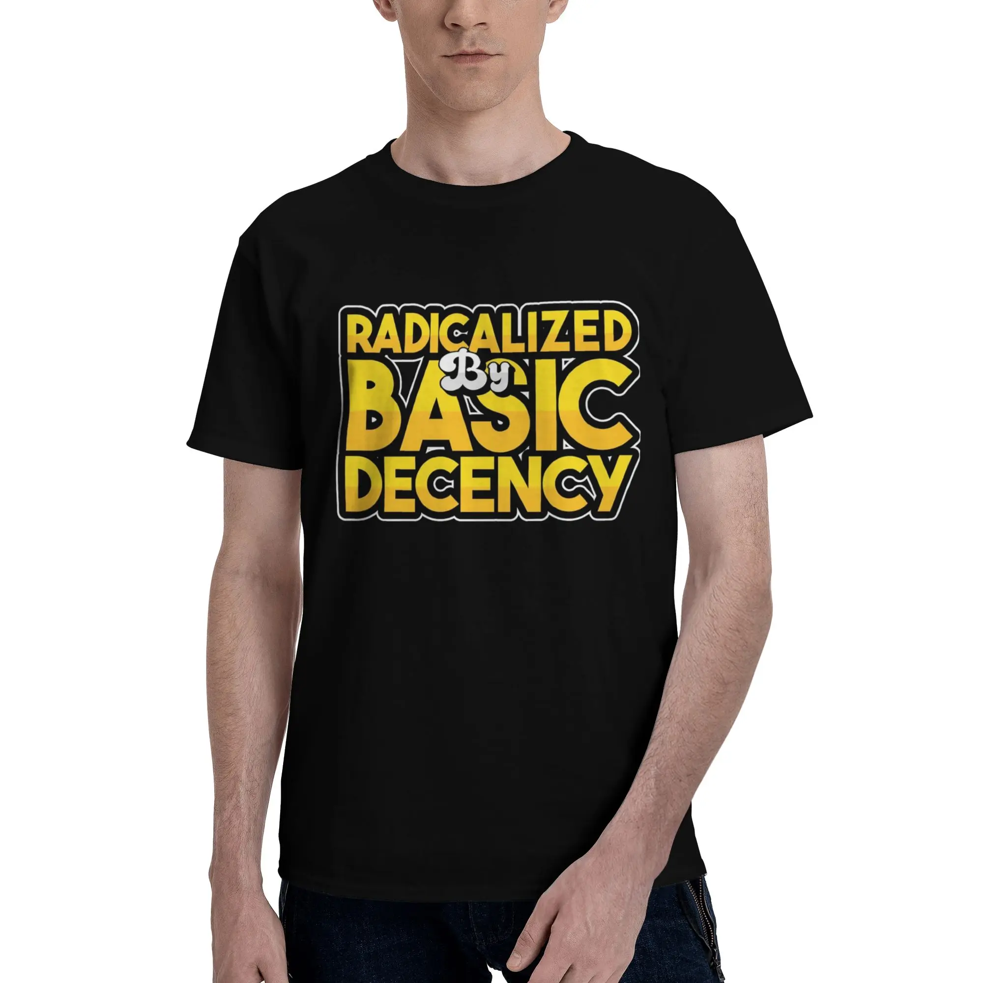 1 Piece Yellow Funny 100% Cotton T-Shirt Radicalized By Basic Decency Tops Tees For Men