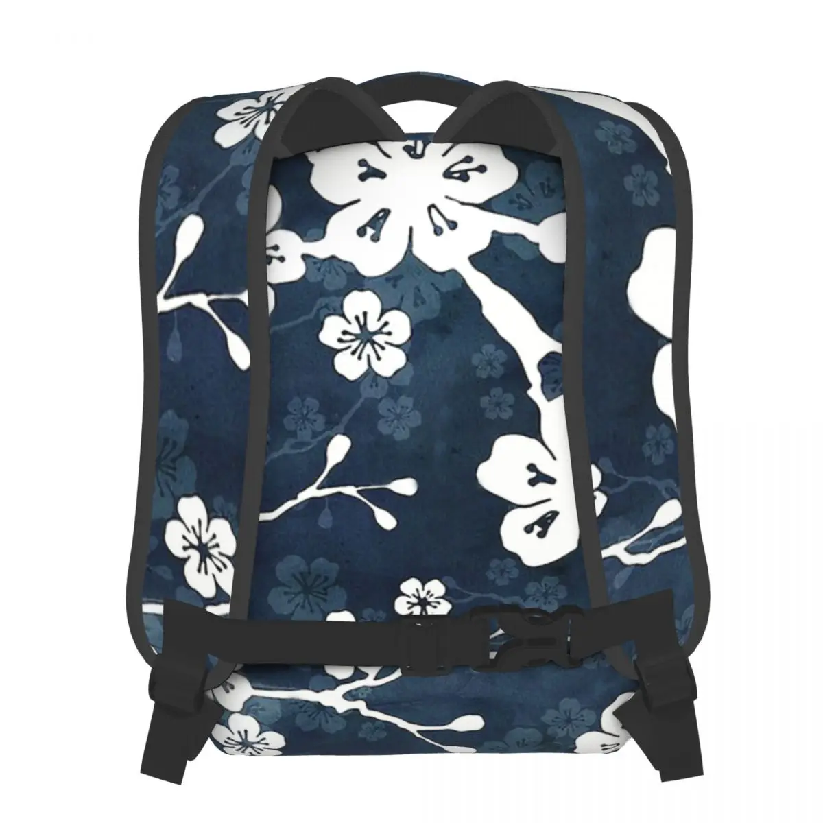 Navy And White Cherry Blossom Pattern Casual Knapsack for Men Women Student Books Backpack School Laptop Bag Soft Rucksack