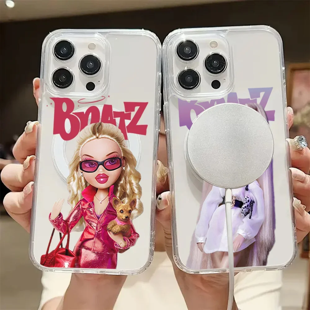 1pc Bratz Doll Phone Case Transparent Magnetic For IPhone 16 14 13 11 12 15 Pro Max X XR XS Plus SE