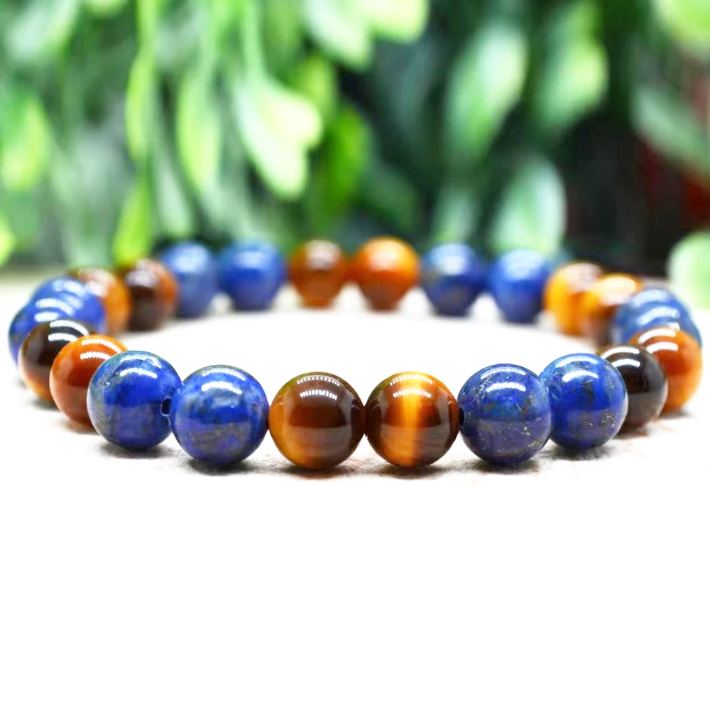

MG1802 8 MM Natural A Grade Tiger Eye Stone Lapis Lazuli Bracelet Men`s Energy Anxiety Relie Wrist Mala Best Birthday Gift