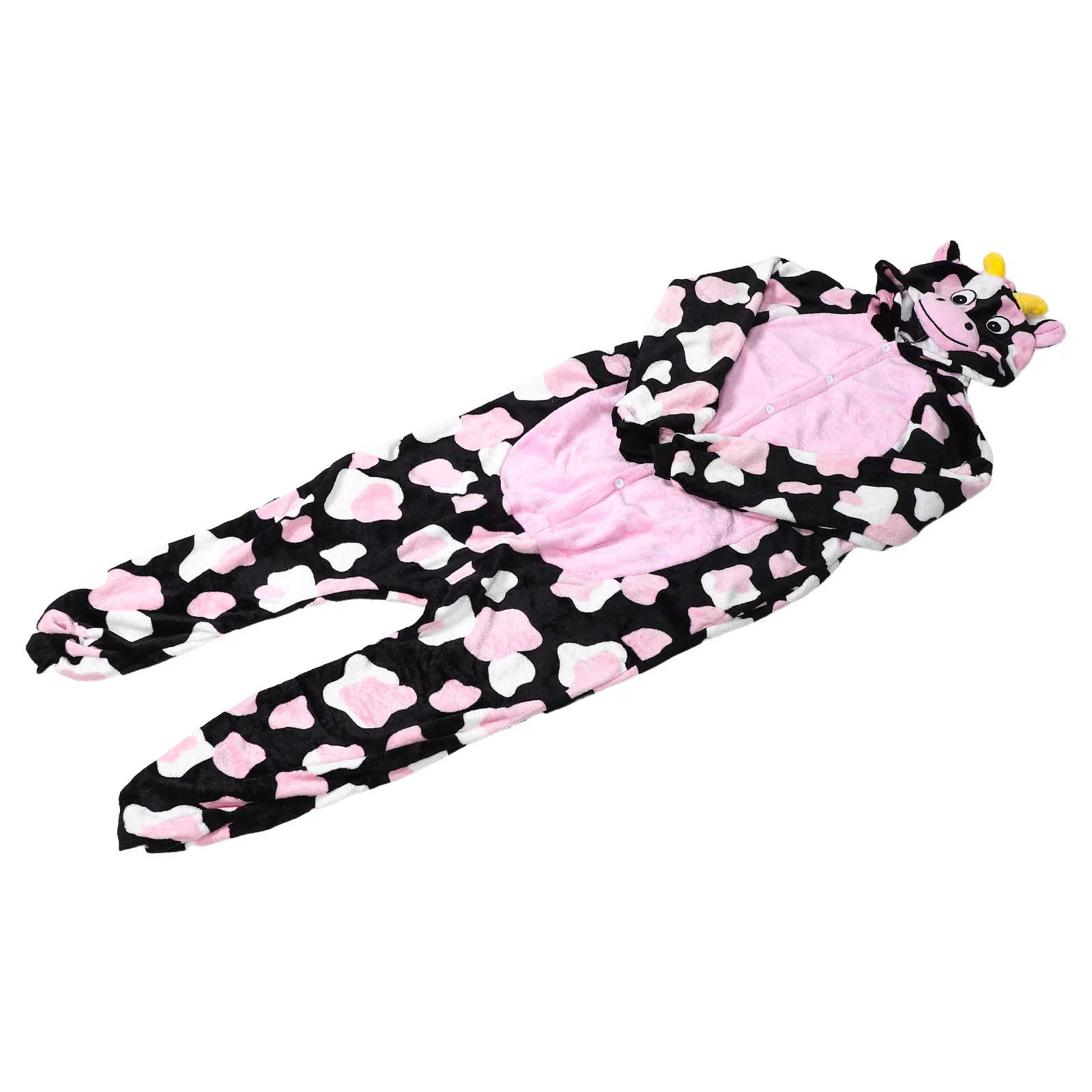 بيجامة قطعة واحدة بطابع بقرة للبالغين ملابس نوم ناعمة ودافئة مع لهجات زهور وردية للجنسين للاسترخاء المنزلي البارد #6