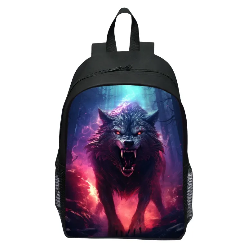 Mochila con estampado de lobo feroz para niños, bolsa escolar para niños, mochilas con estampado de Spider-King, bolsa de viaje para adolescentes de gran capacidad