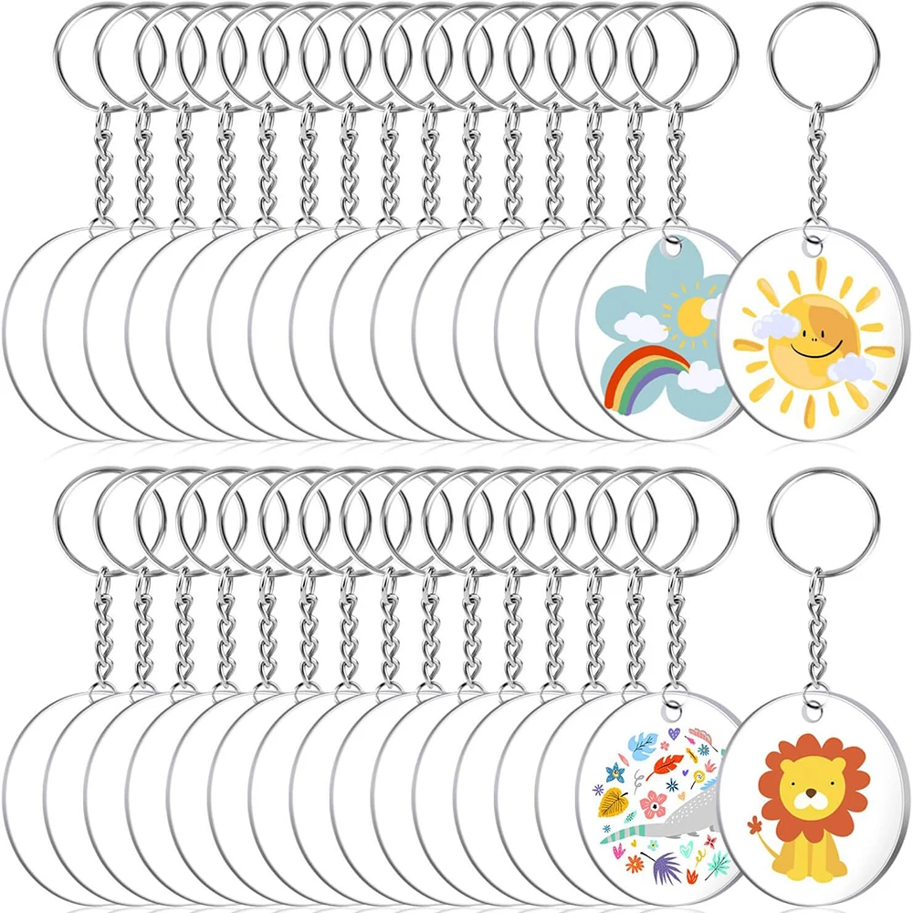 

90PCS Acrylic Clear Circle Discs Keychain Set with Key Rings Jump Rings Round Keyring Set DIY Key Rings Craft Supplies