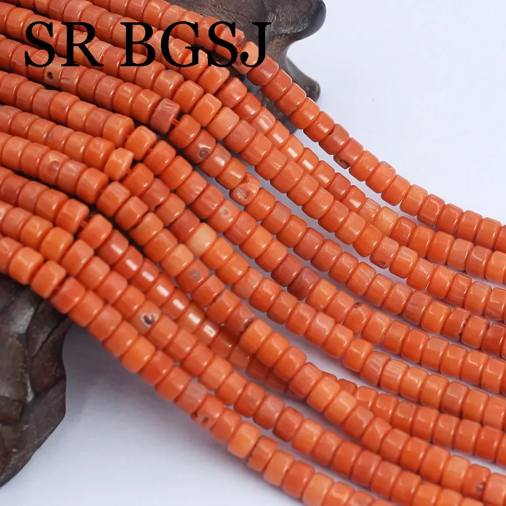 4x5mm Vintage Orange Drum Rondelle Natural Sea Bamboo Coral Loose Sapcer Beads Strand 15\