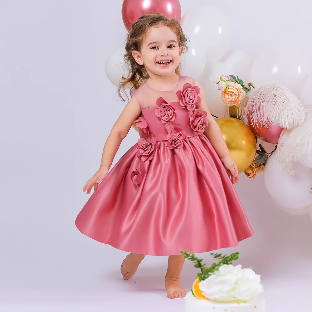 

Elegant Infant Satin Dress Flower Girls Princess Dress Children's Clothing For Toddler Birthday Party Formal Christening Gown