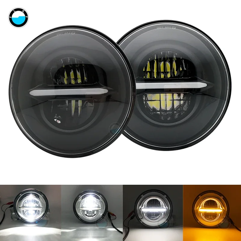 

2 PCS For Jeep Wrangler Led Headlight 7inch Round High Low Beam plug&play white halo head lights lamps For Lada 4x4.