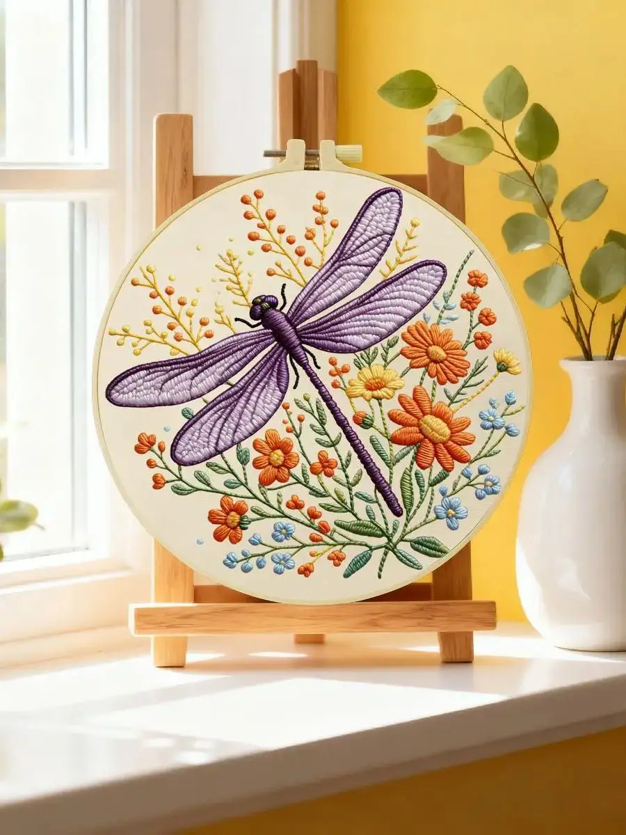 1 Stück 20X20CM/15X15CM 7,87/6,3 Zoll Tier - Libellen-Stickerei-Starter-Kit DIY-Kit DIY-Stickerei-Set Handarbeiten – Detail 6