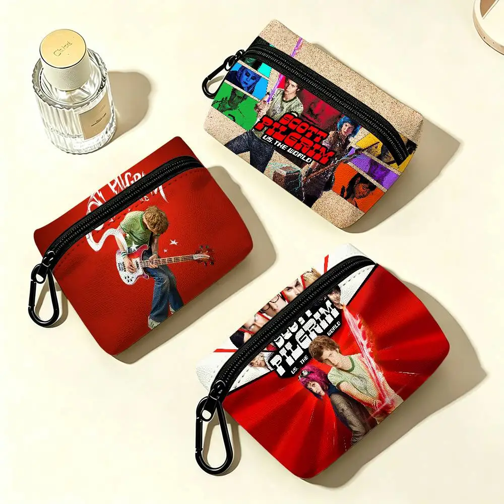 Movie Scott Pilgrim Vs. The World Anime Mini Hanging Oxford Cloth Coin Bag Durable Zipper Key Card Pouch With Carabiner