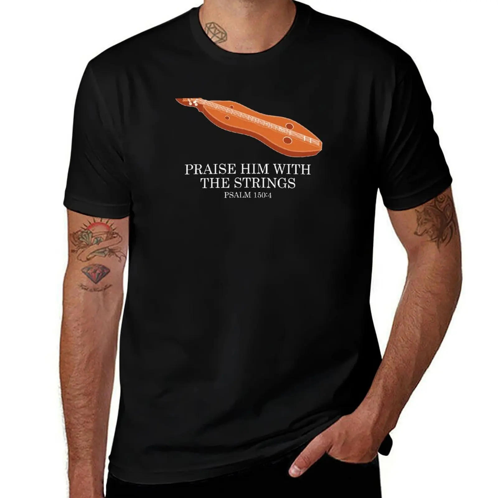 Appalachian Music Praise Him With The Strings Dulcimer graphic T-Shirt Casual Simple Design Short Sleeve Shirt T-Shirt