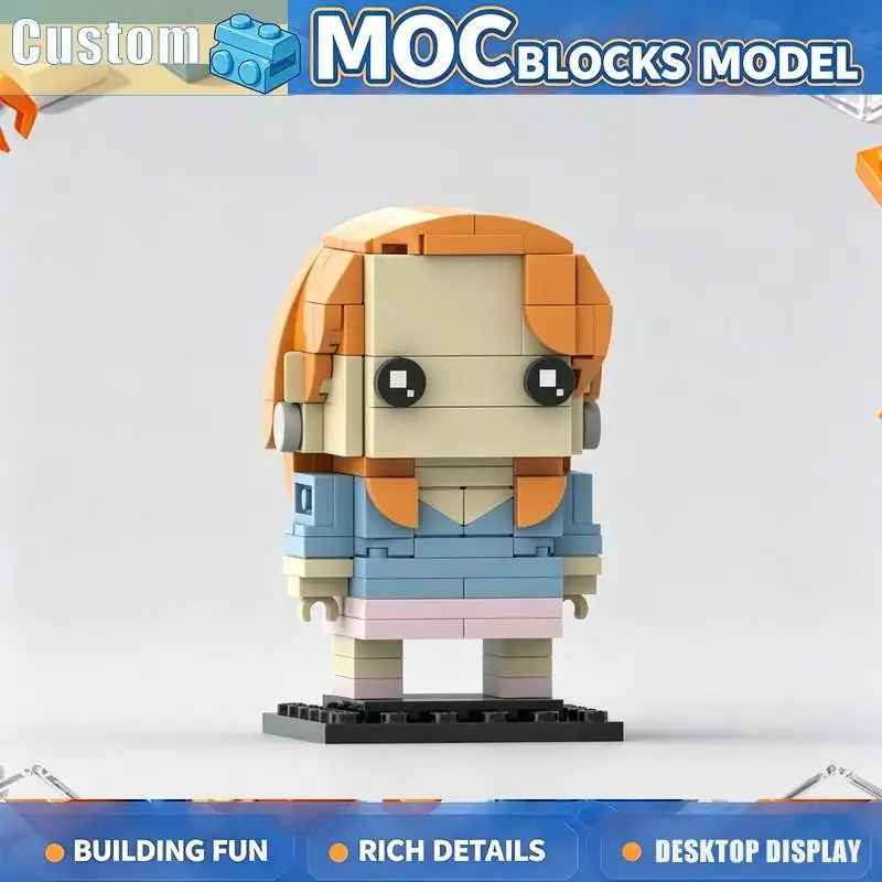 151PCS Orange Hair School Girl Figure Building Blocks MOC Custom DIY Model Creative Assembly Education Collection Christmas Gift