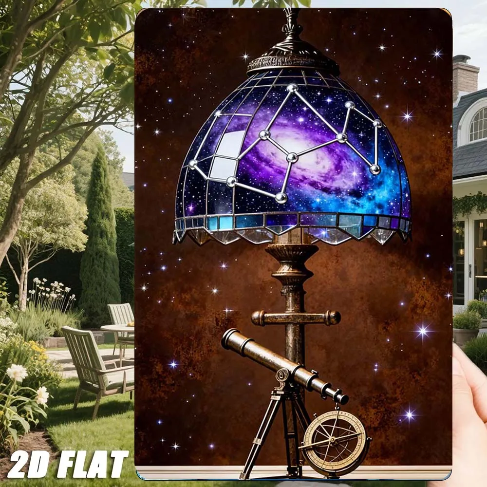 2D FLAT SIGN, Tiffany-Stil, violett gefärbtes Glas, Metall-Blechschild mit Blumenmuster, Vintage-Wandkunst-Dekoration für das Wohnzimmer