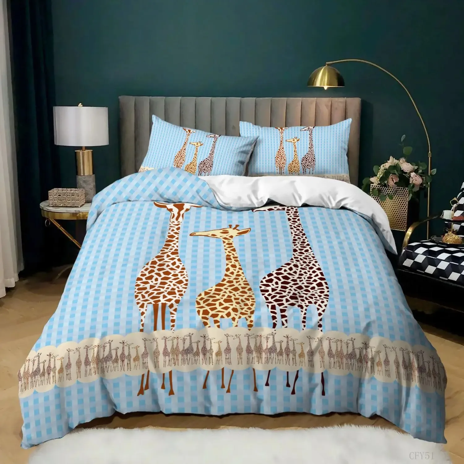 Giraffe Duvet Cover Set KingQueen Size,Tropical Safari Animal Comforter Cover