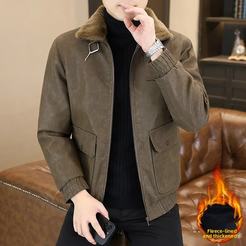 

Мужская зимняя мотоциклетная кожаная куртка с подкладкой Thiened Fce, теплая верхняя одежда с внутренним мехом, моющаяся, водонепроницаемая, устойчивая