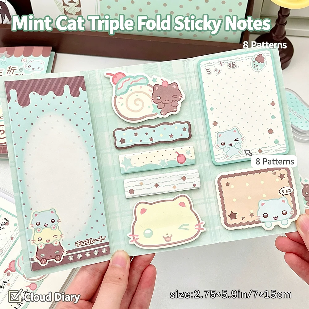 Cat Three fold Convenience Sticker with Multiple Styles, Memo, Student Notes, Handheld Account Decoration, Message Notes