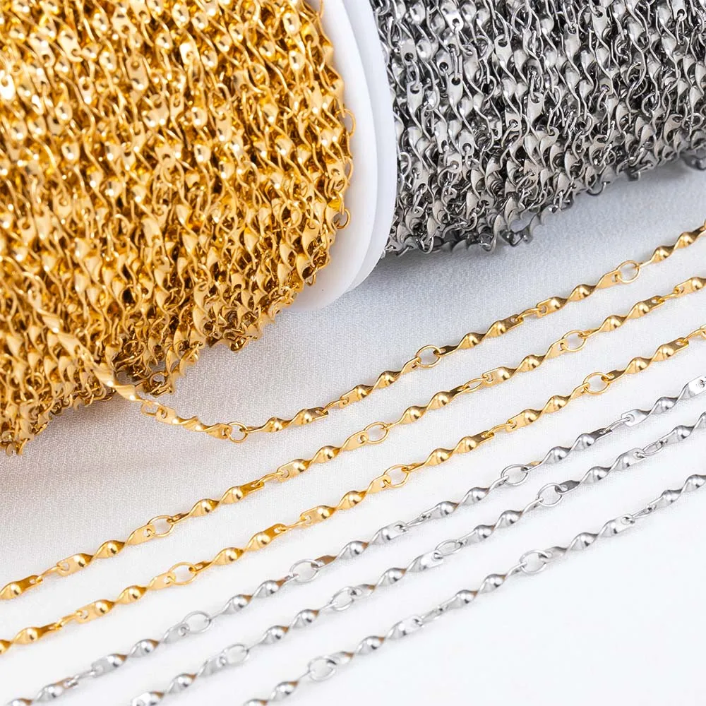 No Fade 1meter Stainless Steel Spiral Twist Stick Link Chain Wave Metal Chain for DIY Necklaces Bracelet Jewelry Making Findings