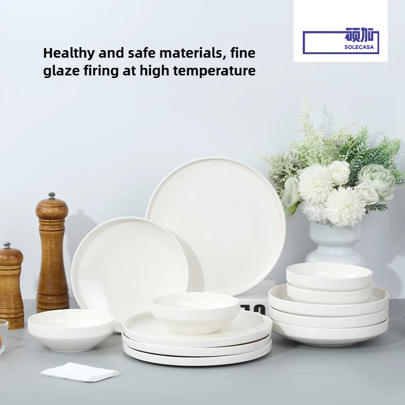 

SOLECASA Ceramic Dinnerware Set, Modern White Dish Set for 4/for 1Scratch Resistant Smooth Plates and Bowls Sets，Oven Safe
