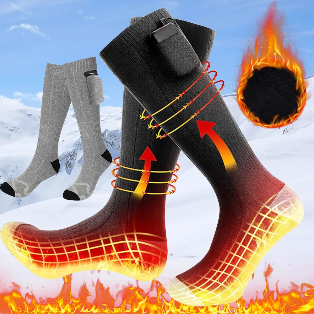 Snowmobile Heated Warm Socks Unisex Thermal Stockings Breathable Thermal Insulated Sock Washable Rechargable For Skiing Cycling