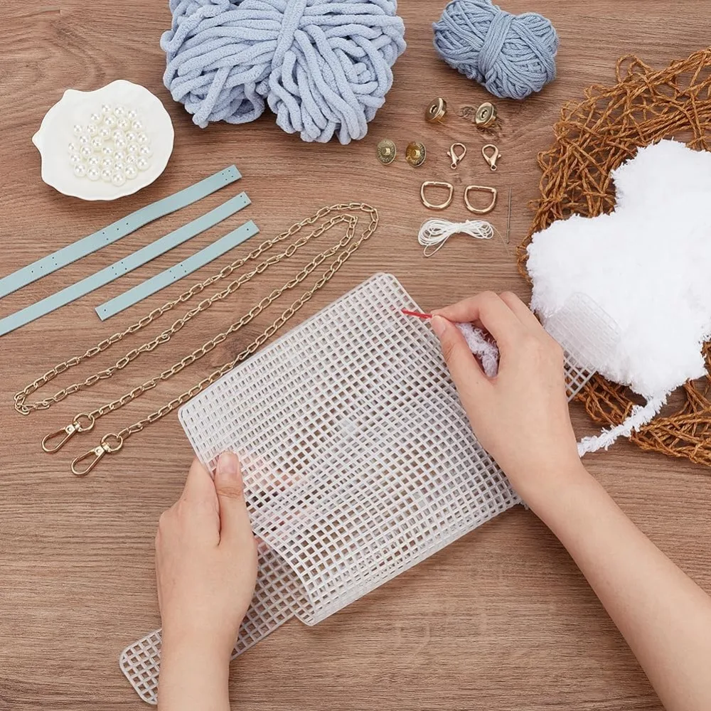 DIY Knitting Crochet Handbags Kit, Mesh Plastic Canvas Kit for Shoulder Bags DIY Knitting Crochet Crossbag Materials Handmade