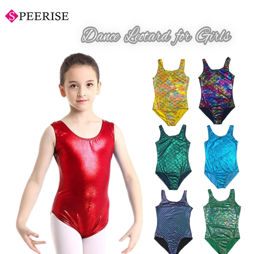 

Girls Shiny Metallic Ballet Dance Bodysuit Gymnastics Leotard Sleeveless Sparkly Stage Performance Costumes Children Dancewear