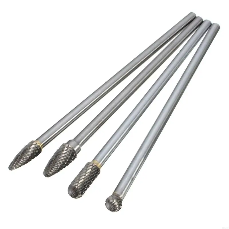 

4pcs 1/4" Shank Tungsten Carbide Rotary Burr Set 6" Long Reach Double Cut for Head Rotary Files for Woodworking Drilling Carv