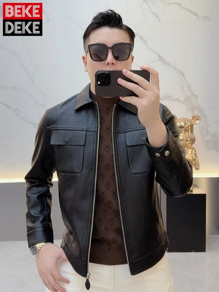 

Autumn Winter Men Solid Color Turndown Collar Jacket Zippers Business Casual Outerwear Fashion Slim Fit Jackets Coat Hot Sale