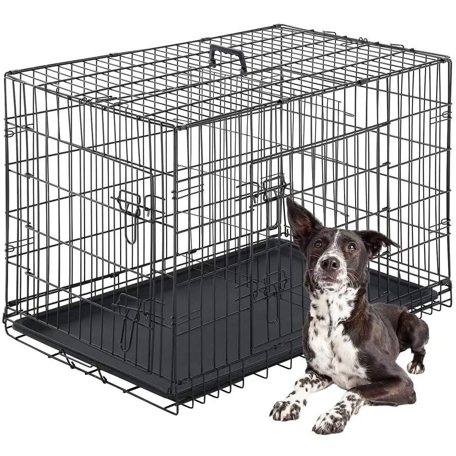

Dog Crate for Large Dogs 42 Inch Folding Metal WirePet Cage Double Door W Divider Panel Indoor Outdoor Kennel LeakProof Plastic