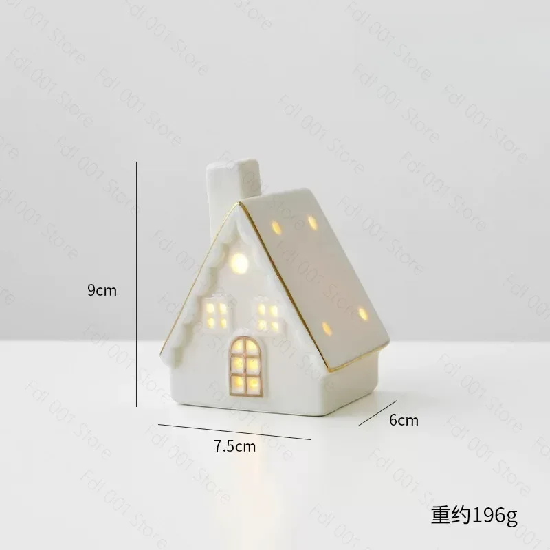 Luminous Ceramic Snow House Christmas Tabletop Scene Decoration for Holiday Tree Ornament Display