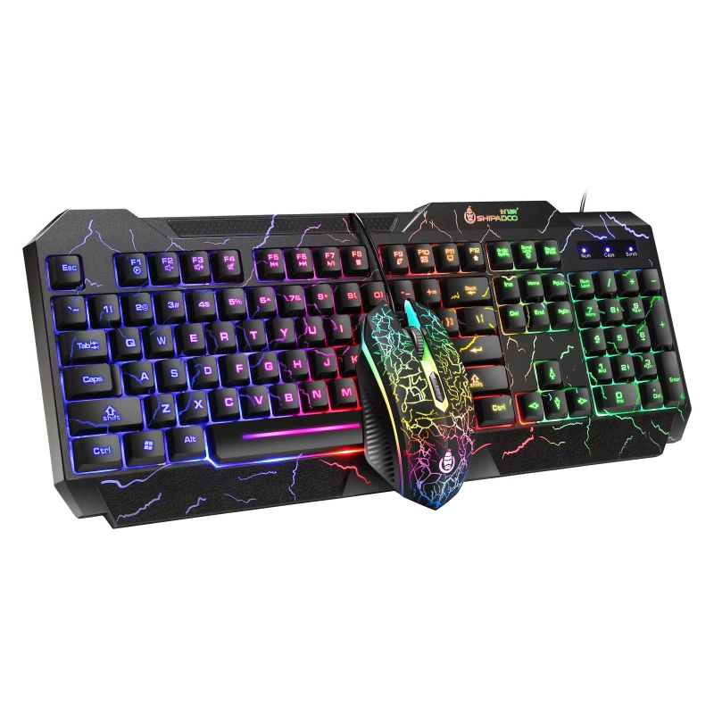 Gaming Keyboard Mouse Combos USB Wired LED Luminous Gamer Kit Rainbow Backlight Waterproof Multi-Media Set for PC Office Gamer